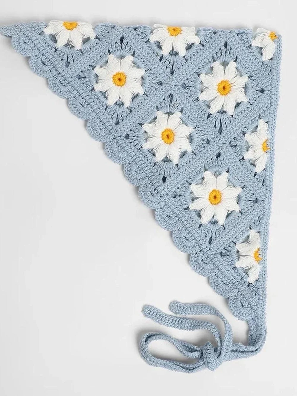 Accessories | Crochet Daisy Bandana Head Scarf Baby Blue Floral ...